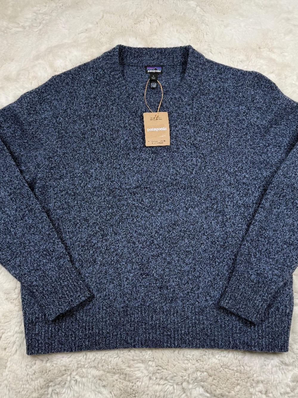 Patagonia NWT Women Recycled Wool-Blend Crewneck Sweater Dappled Sunken Blue XL